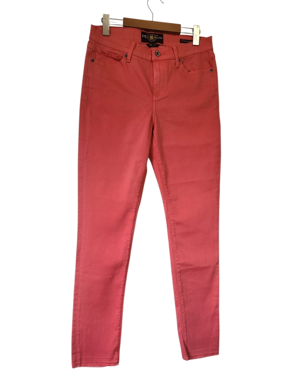 Lucky Brand Brooke Legging Jean Claret Red Pink Skinny Ankle Raw Hem Size 10/30